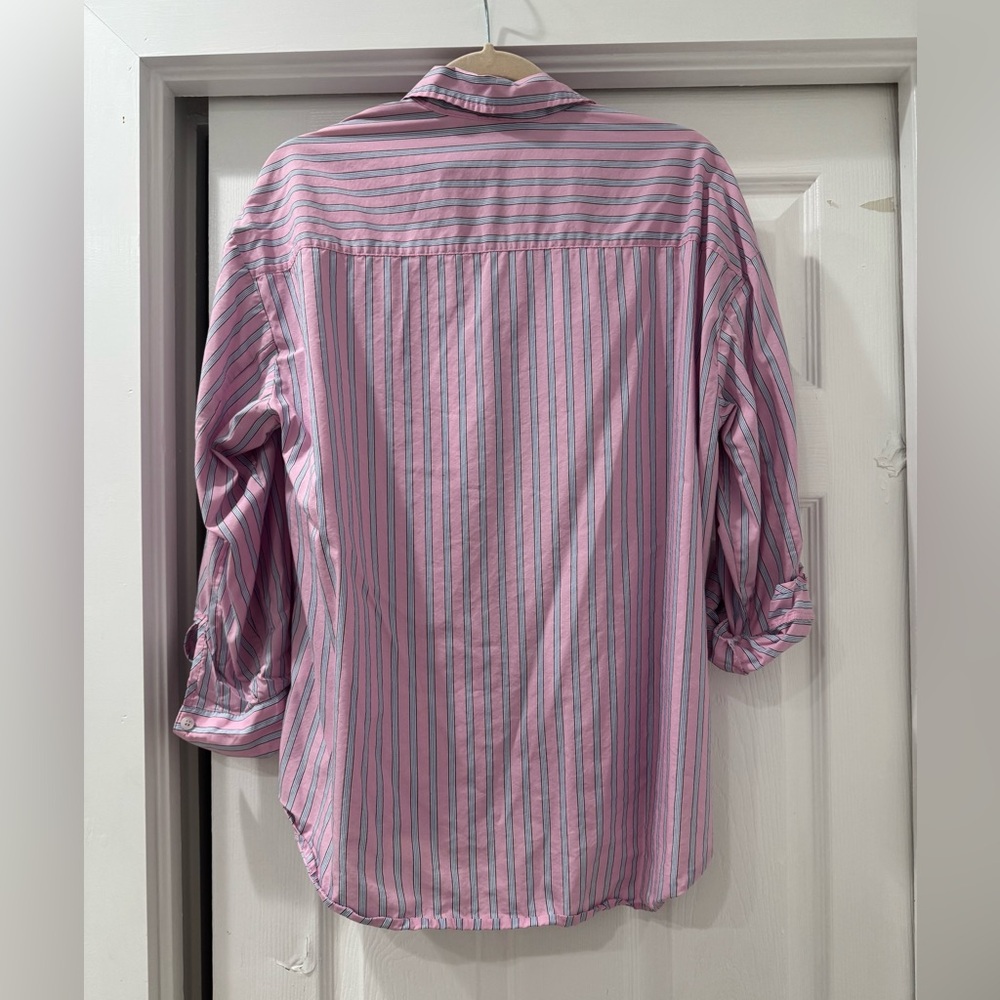 Zara Striped Poplin Shirt – Pink | Size M - Picture 3 of 4